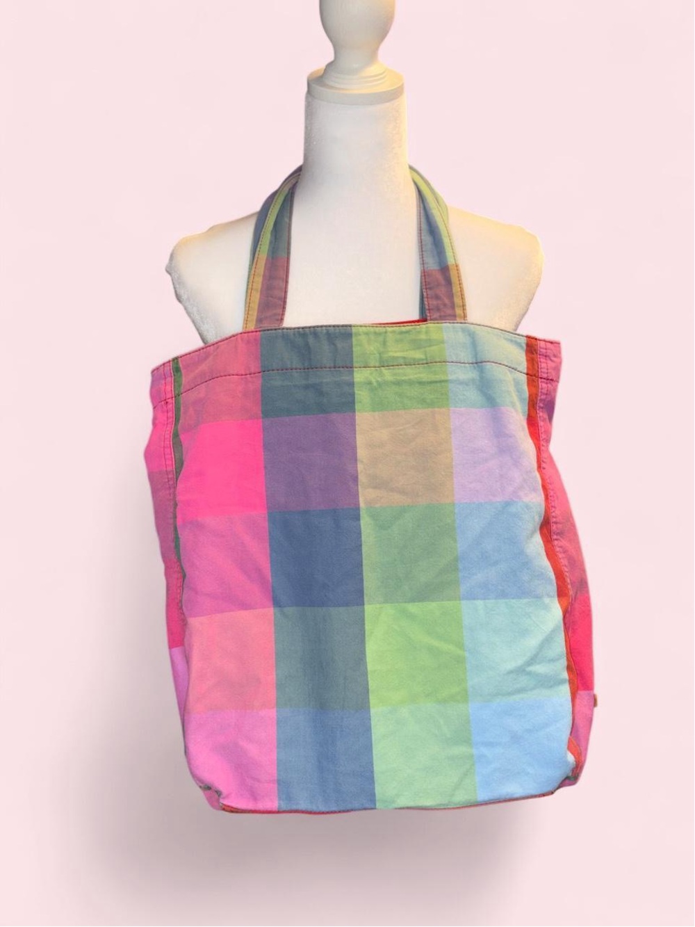 Multi-Color Plaid Canvas Tote Bag - Women's Shoulder Bag